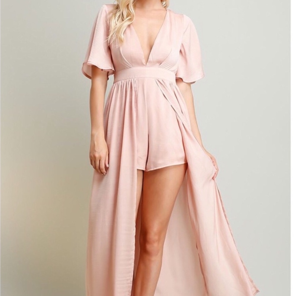 NWT Boutique Nude Romper Maxi Dress - Picture 5 of 7